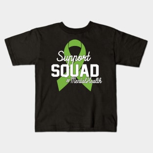 Support Squad Mental Health Awareness Lime Green Ribbon Kids T-Shirt